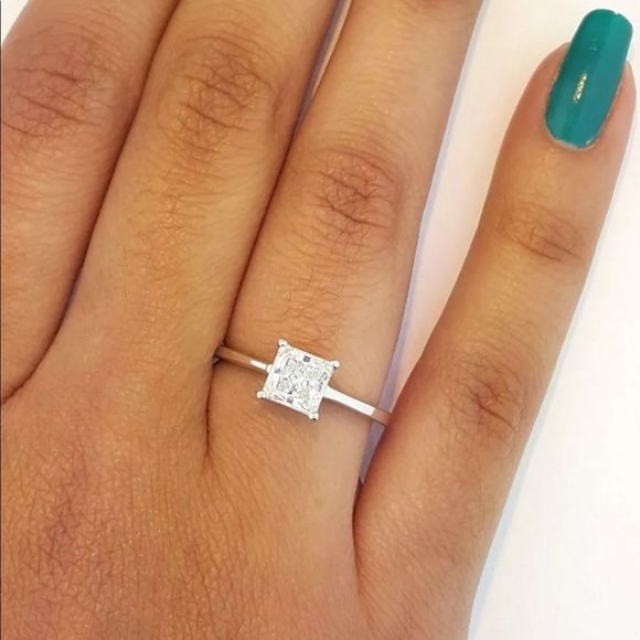 Real 14K Solid White Gold Diamond Engagement Ring - Picture 1 of 8
